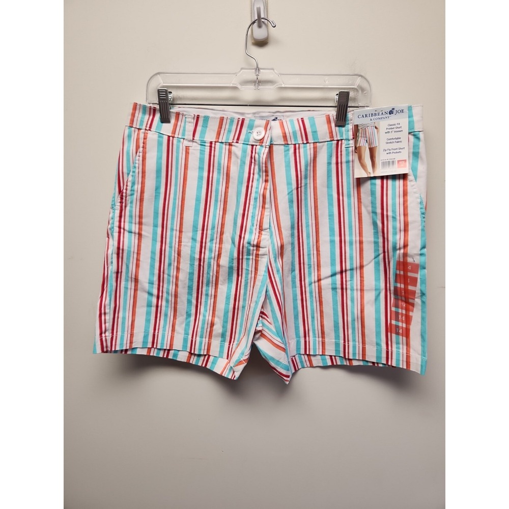 Caribbean Joe Womens Multi Color Striped Classic Fit Stretch Shorts Size 14 NWT